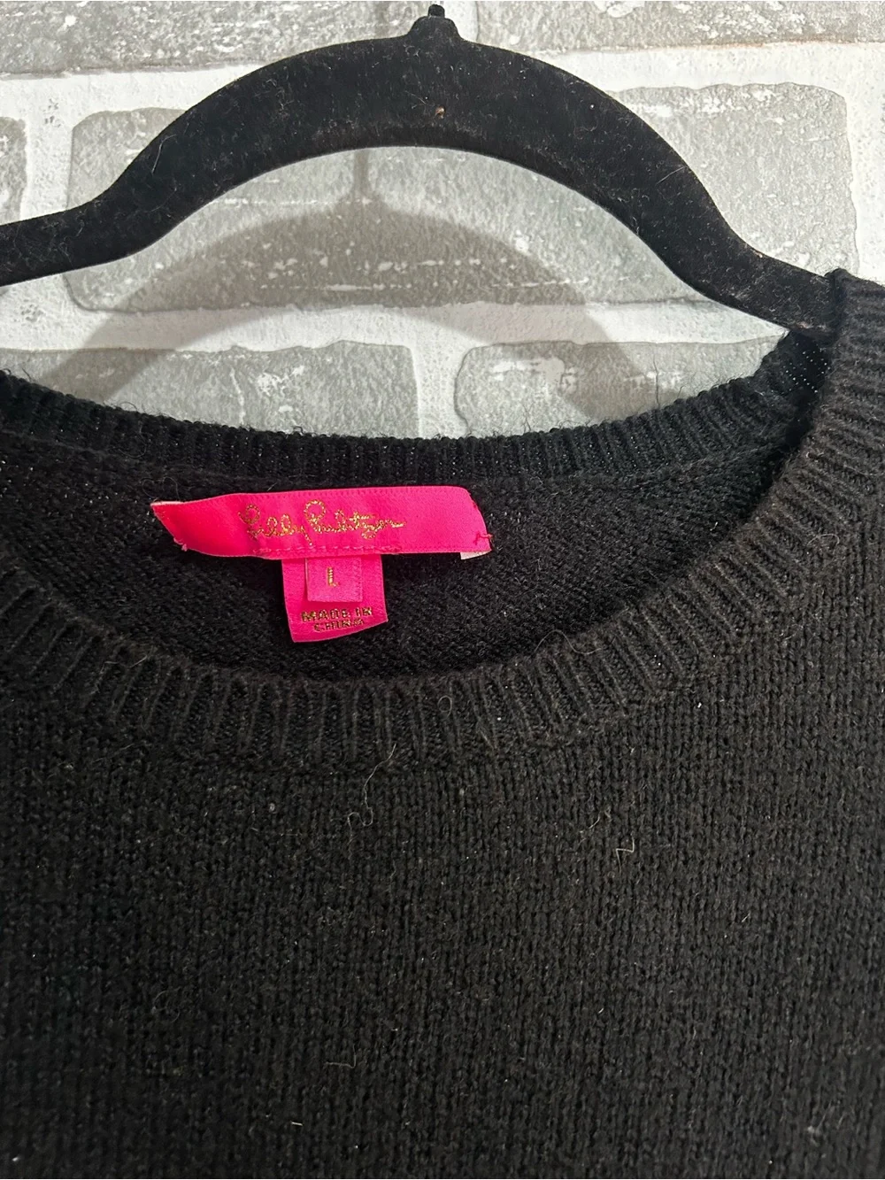 Lilly Pulitzer Black Pom Pom Sleeve Sweater Women L Crochet Balloon Sleeve Knit